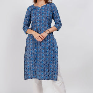 Blue Kantha Print Cotton Kurta