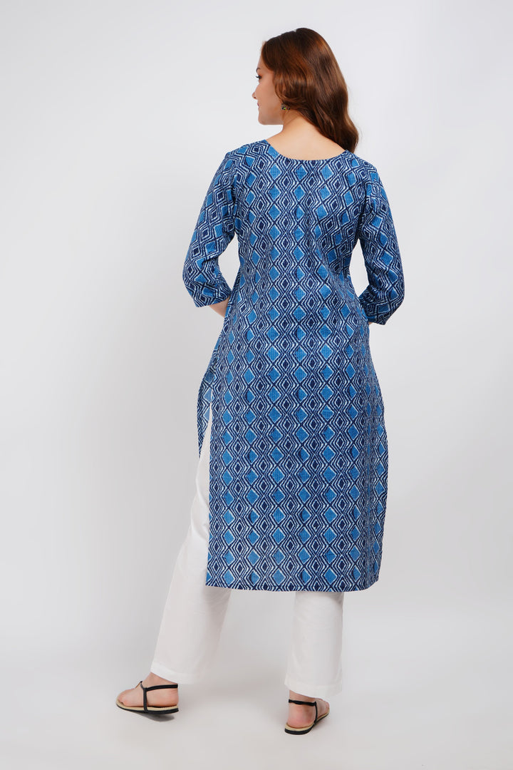 Blue Kantha Print Cotton Kurta