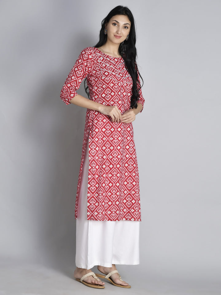 Red Printed Gota Work Cotton Kurta