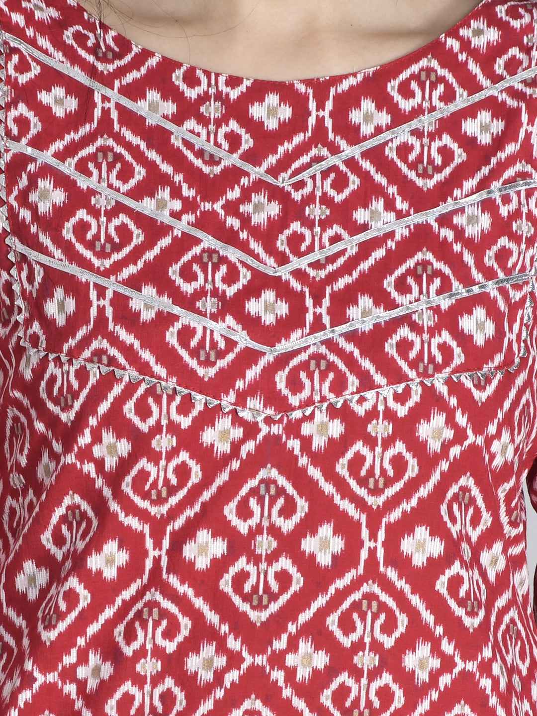 Red Printed Gota Work Cotton Kurta