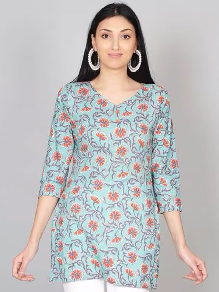 Blue Floral Print Kurti
