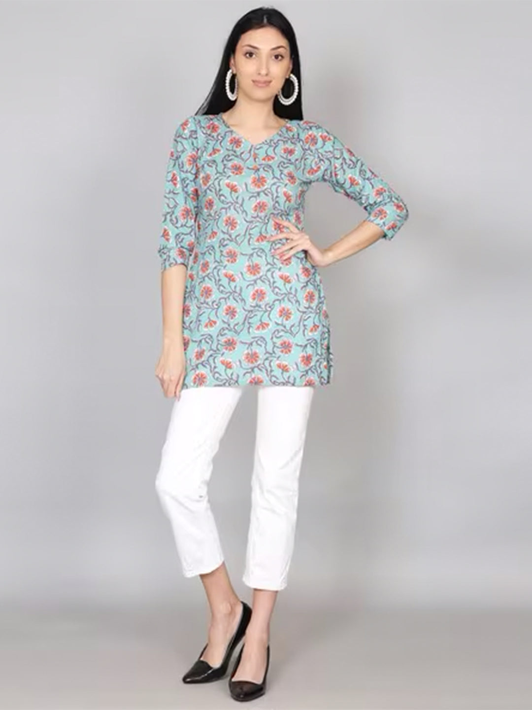 Blue Floral Print Kurti