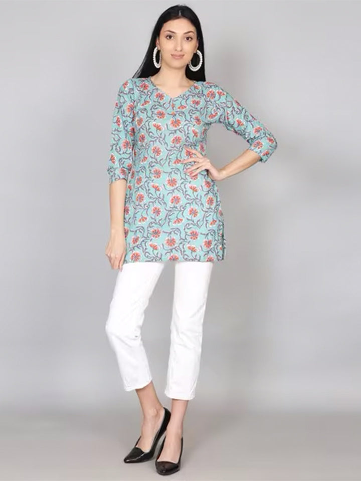 Blue Floral Print Kurti