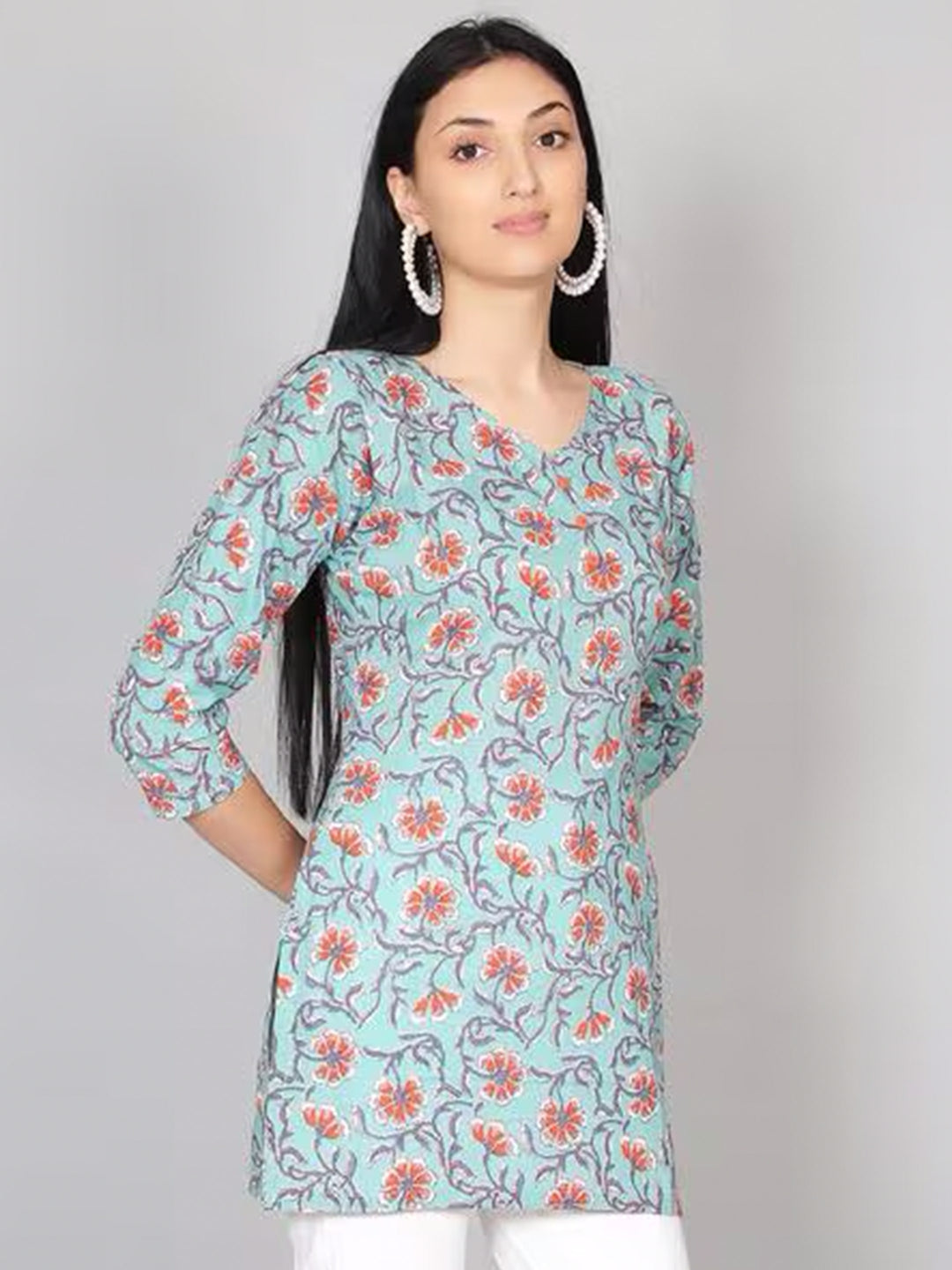 Blue Floral Print Kurti