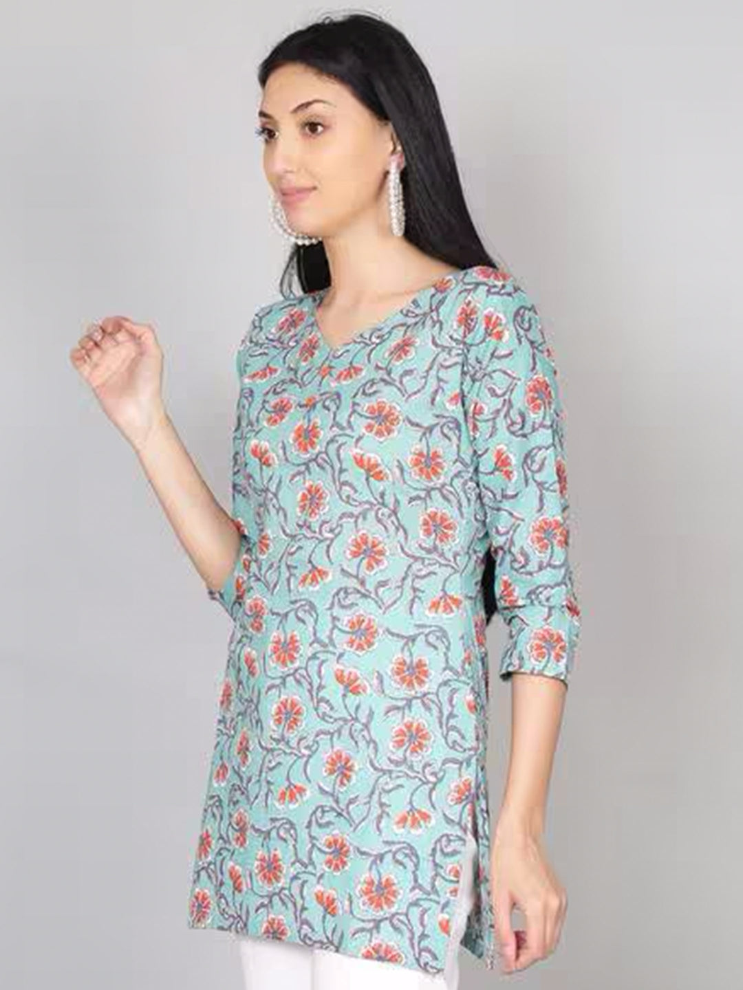 Blue Floral Print Kurti