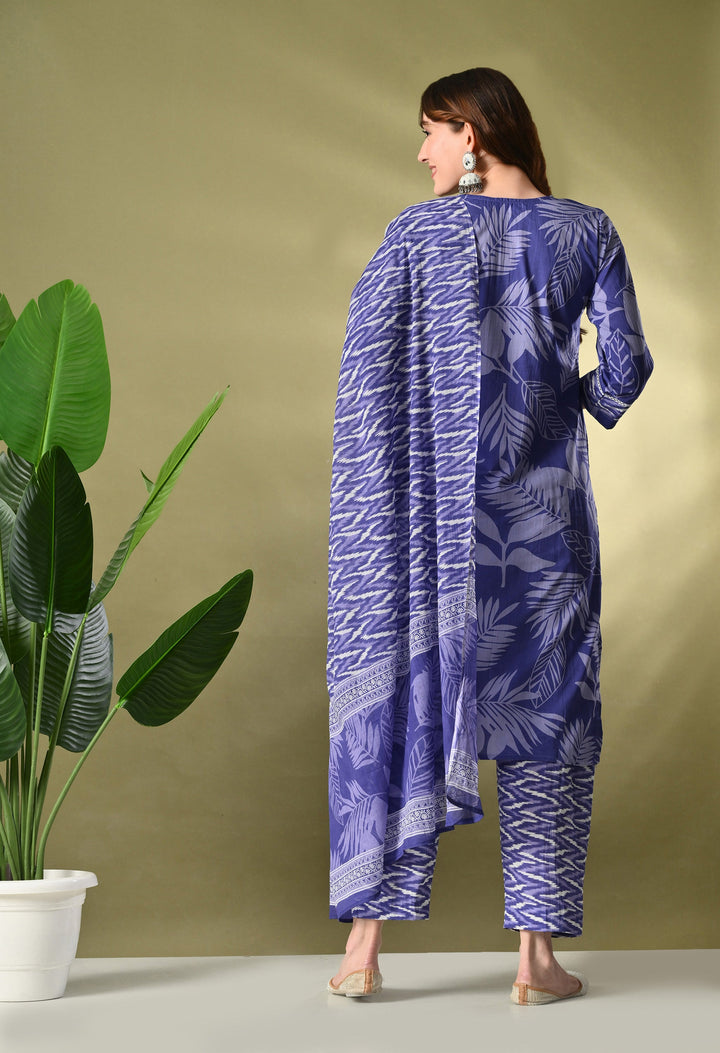 Purple Floral V-Neck Kurta Sets