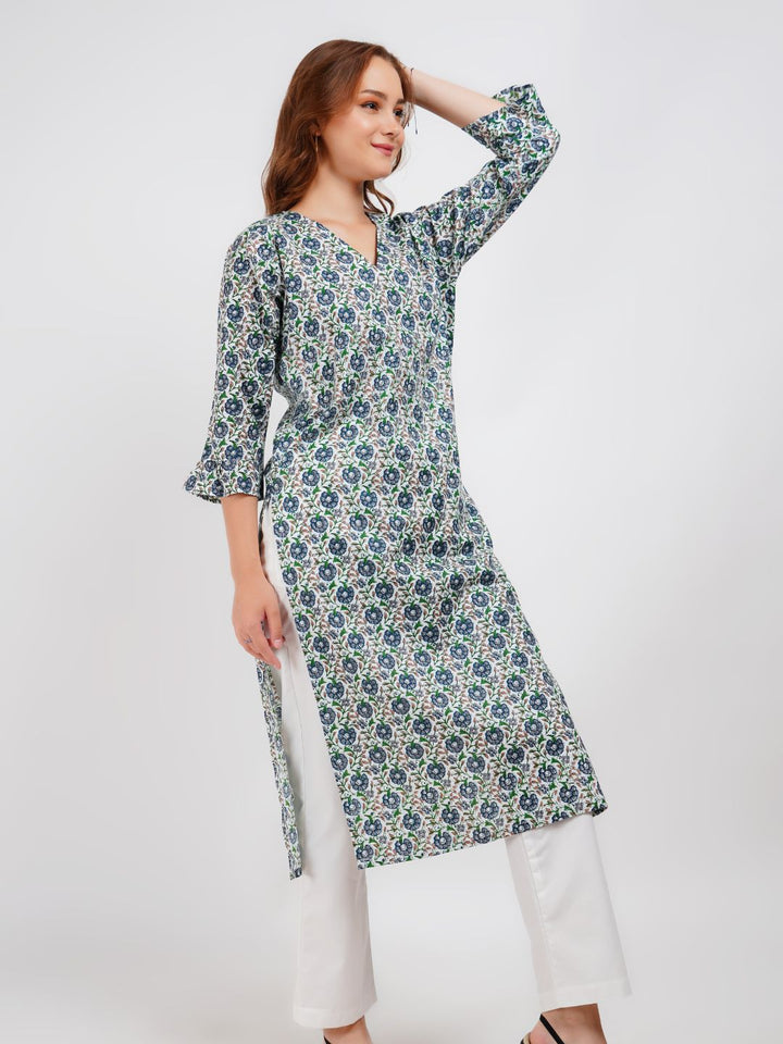 Blue Printed Staright Kurta