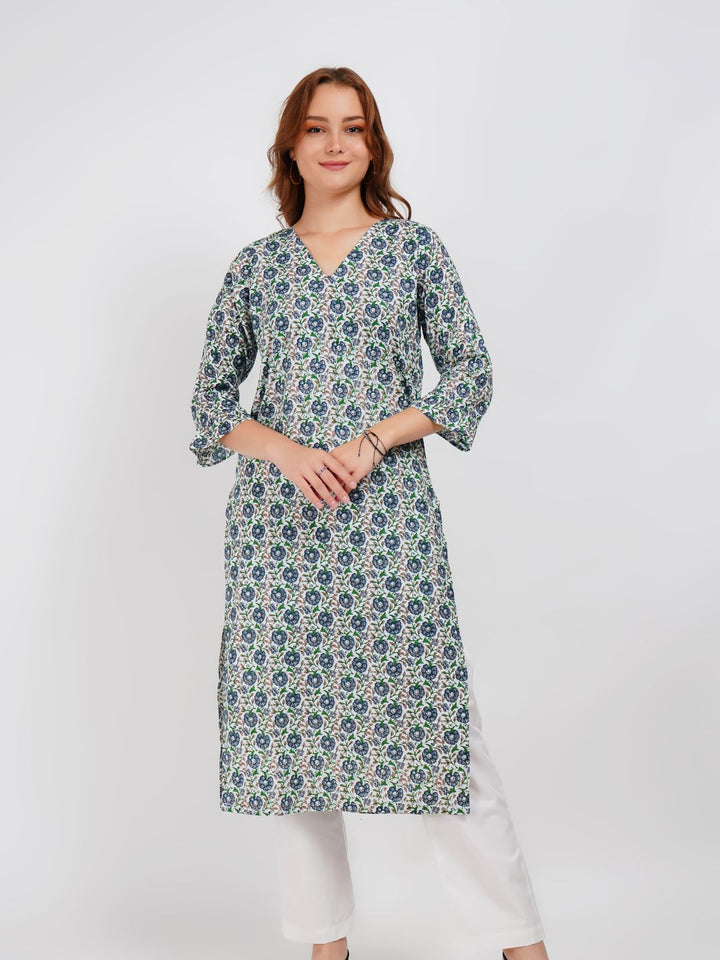 Blue Printed Staright Kurta