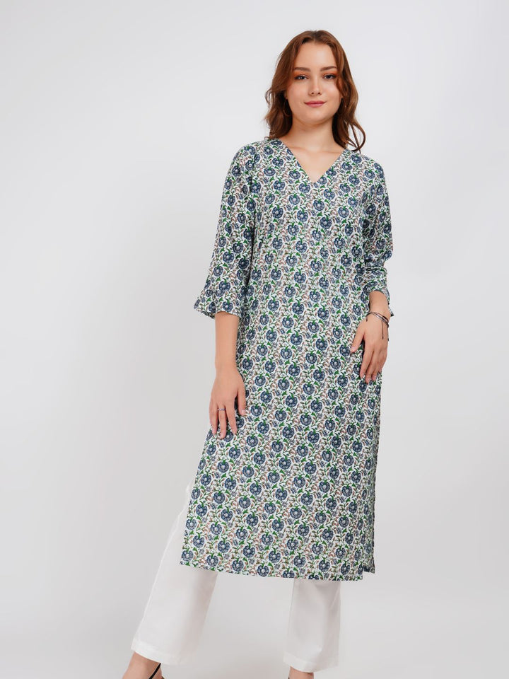 Blue Printed Staright Kurta