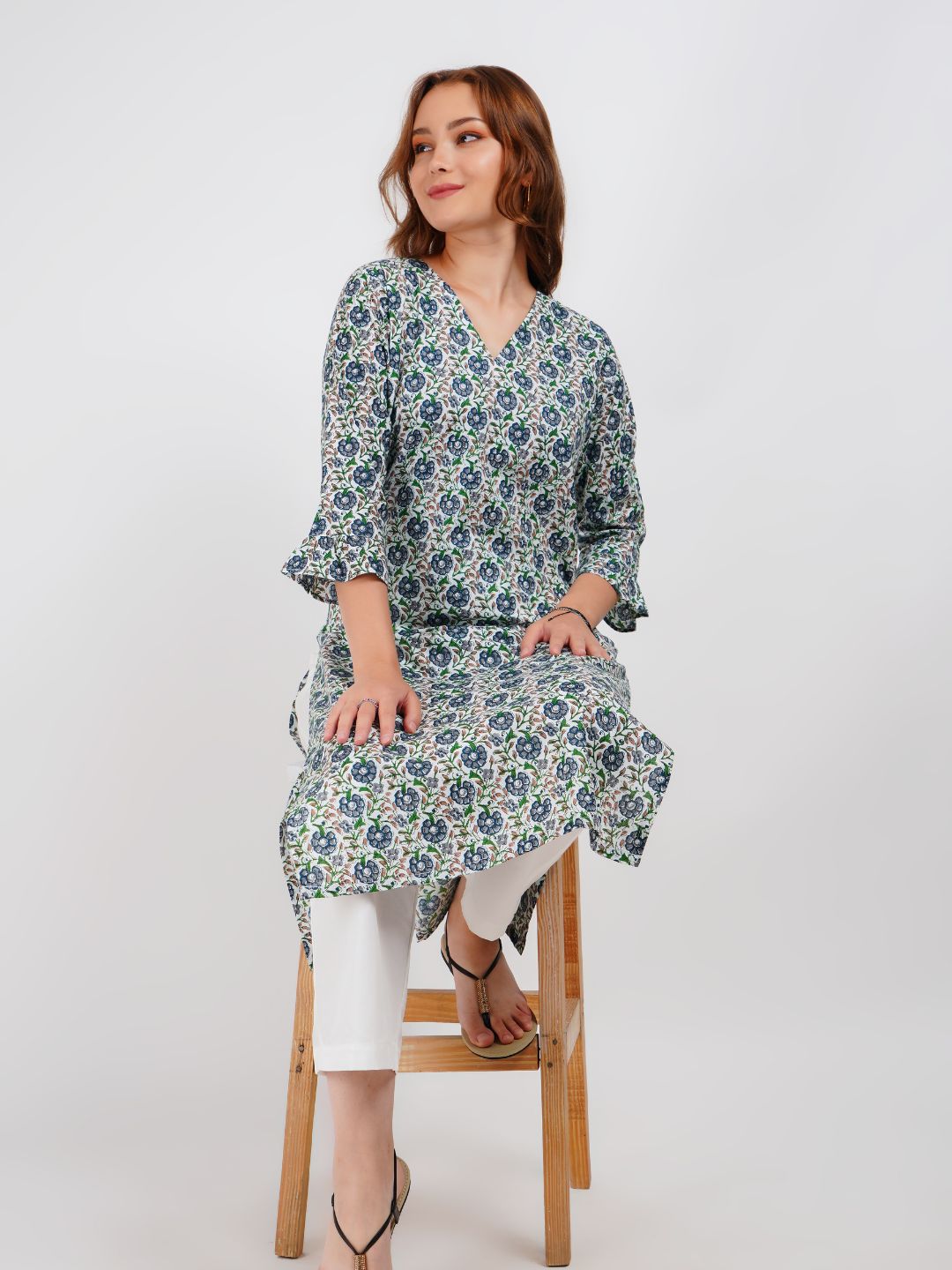 Blue Printed Staright Kurta