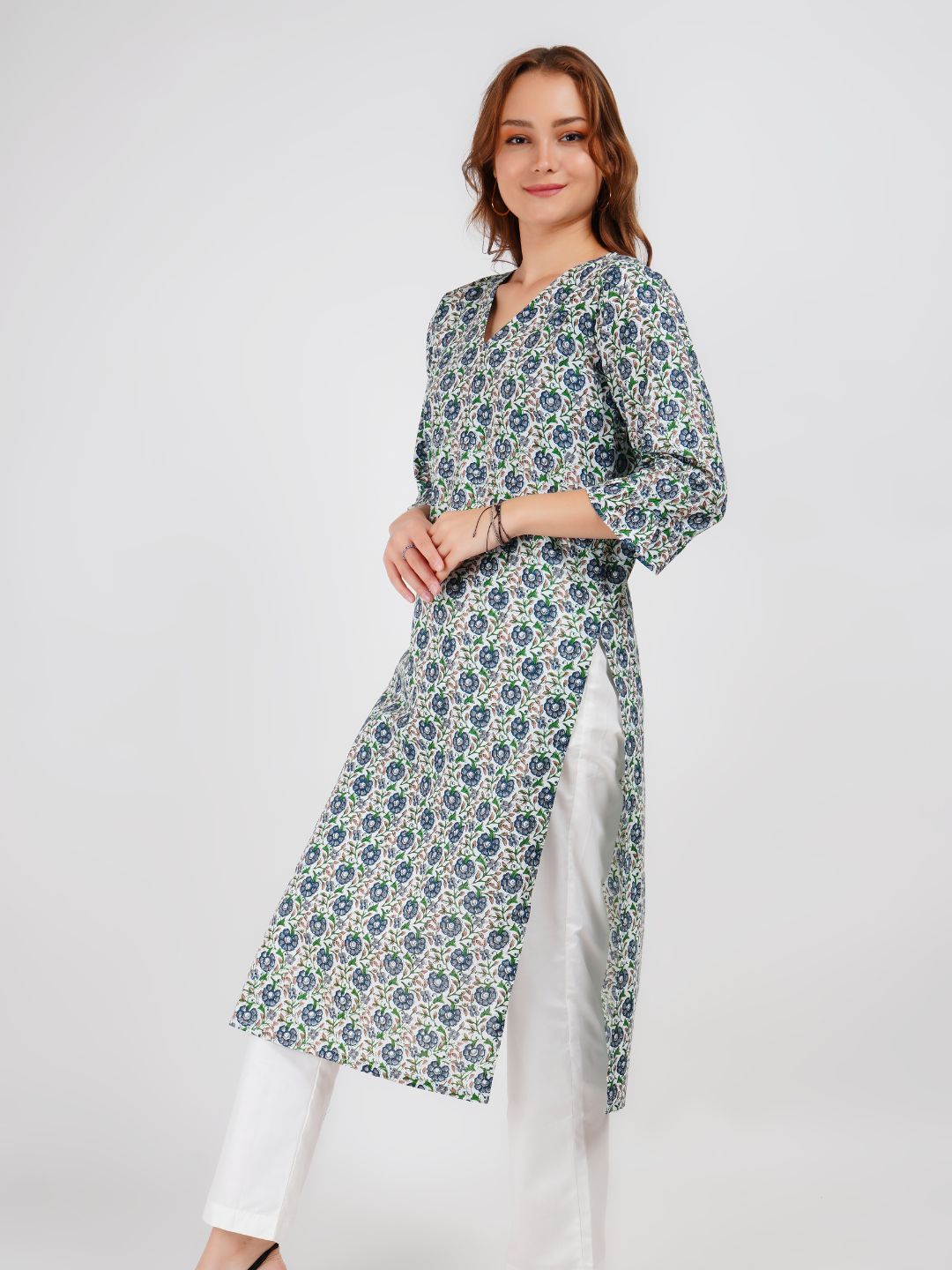 Blue Printed Staright Kurta