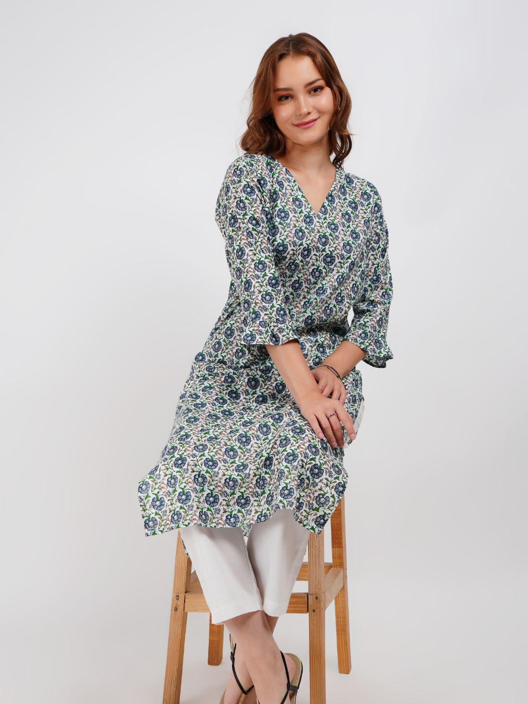 Blue Printed Staright Kurta