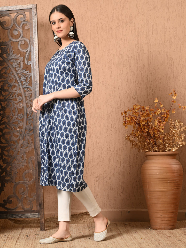 Blue Kairi Print Cotton Kurta