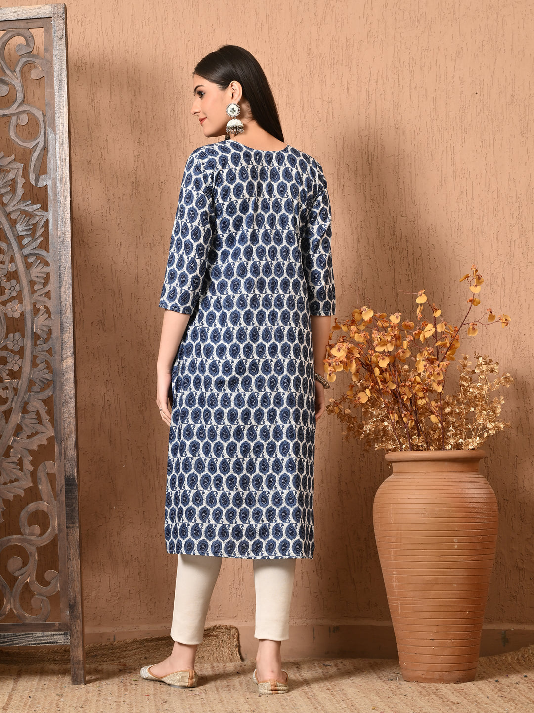 Blue Kairi Print Cotton Kurta