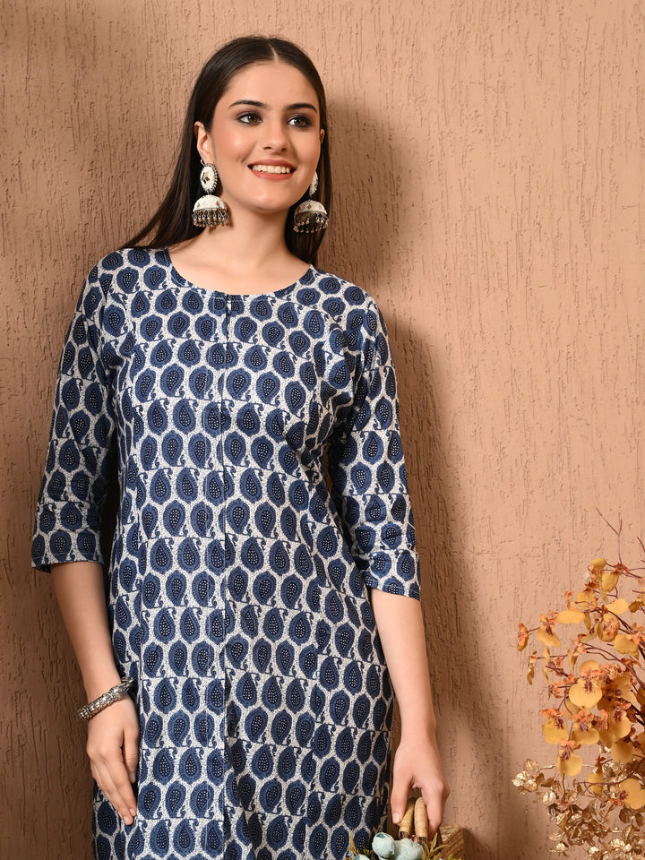 Blue Kairi Print Cotton Kurta