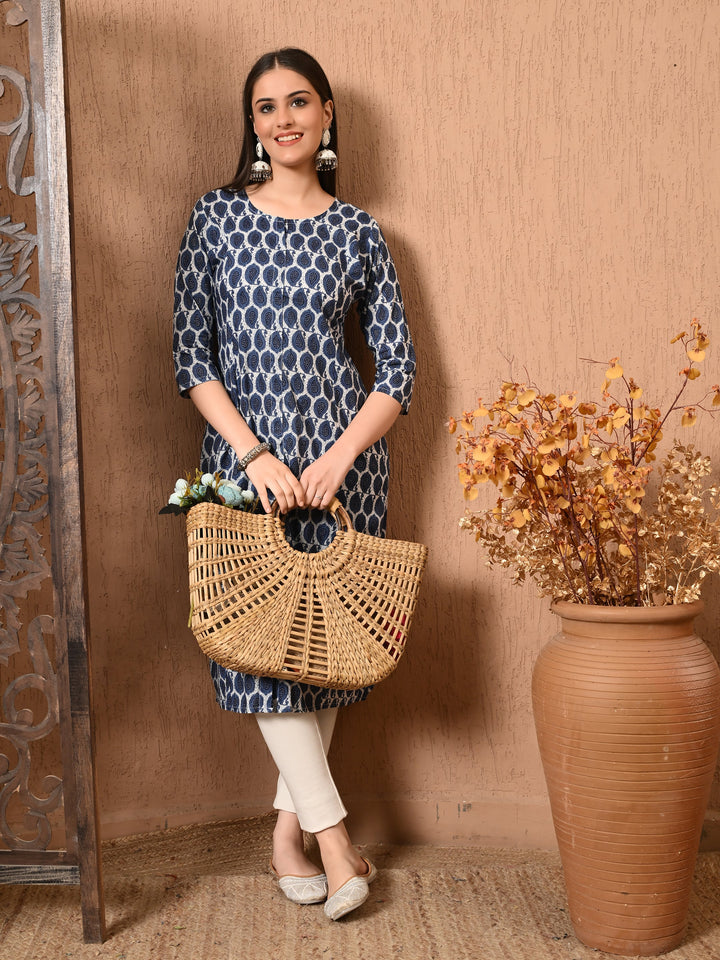 Blue Kairi Print Cotton Kurta