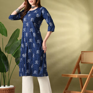 Blue Jaipuri Print Cotton Kurta