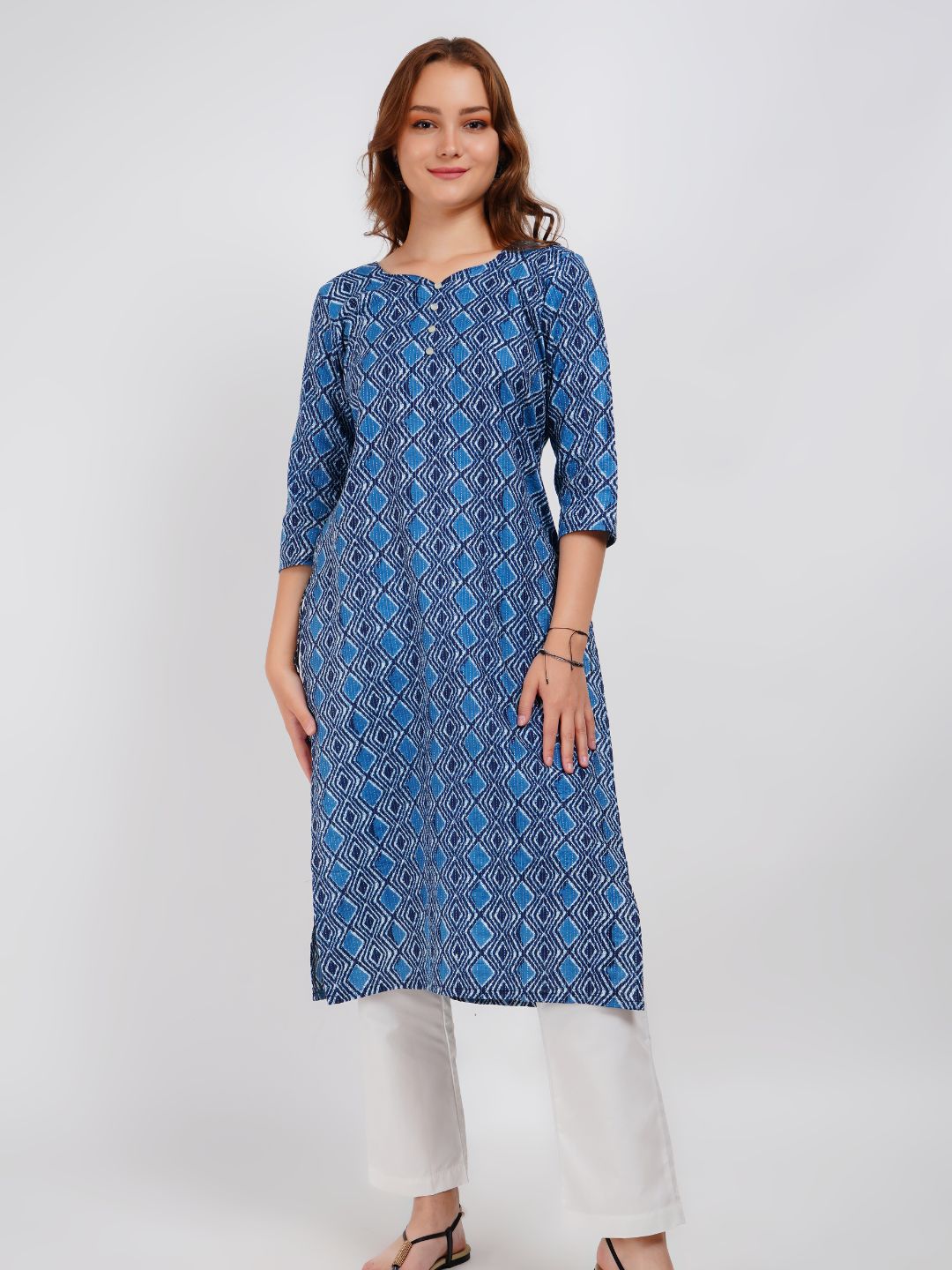 Blue Printed Cotton Kurta