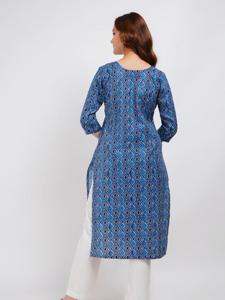 Blue Printed Cotton Kurta