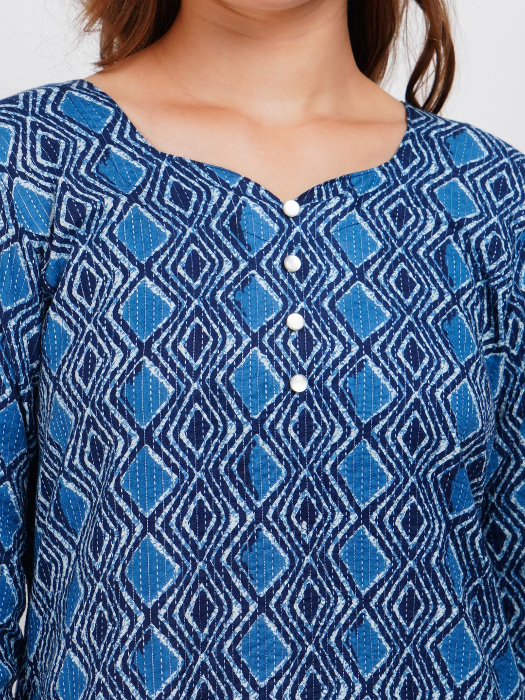 Blue Printed Cotton Kurta