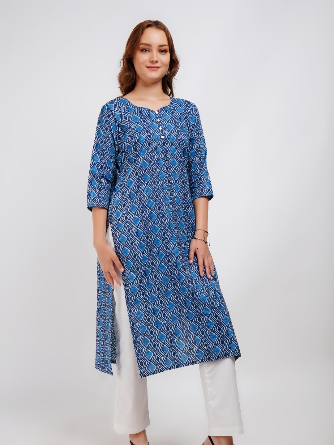 Blue Printed Cotton Kurta