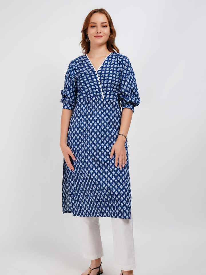 Blue Printed Straight Kurta