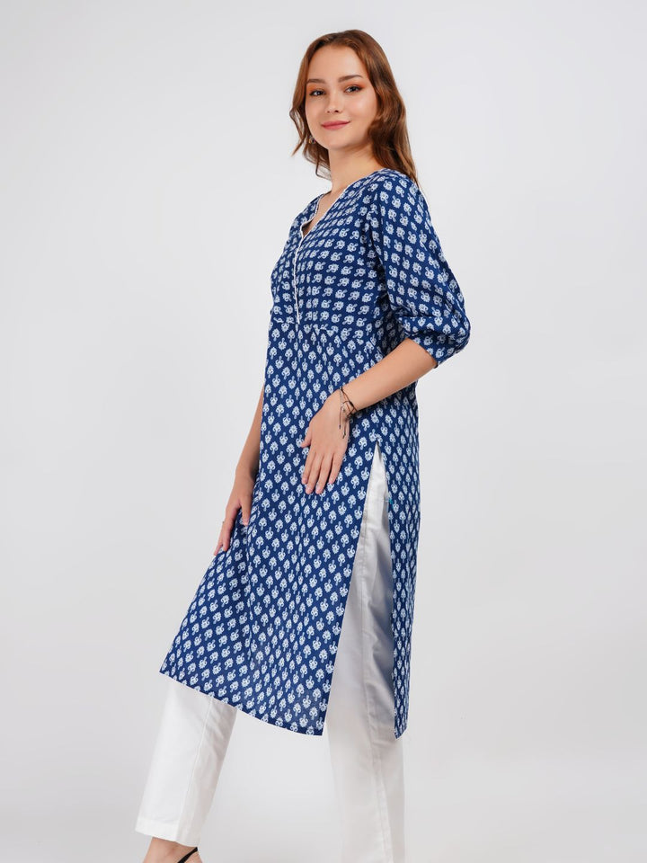 Blue Printed Straight Kurta