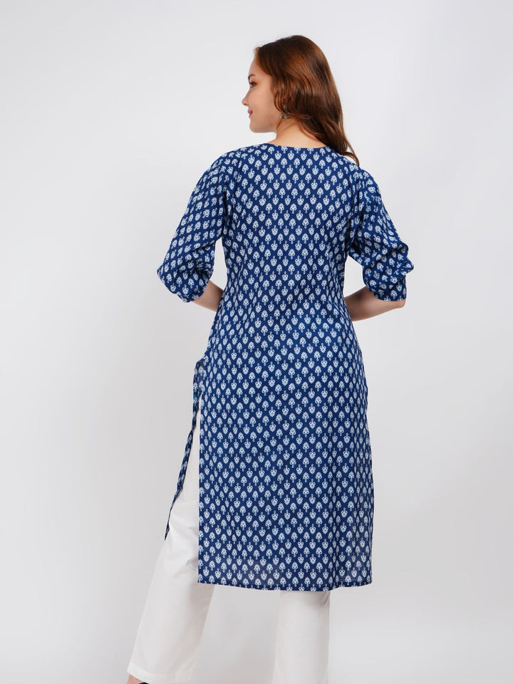 Blue Printed Straight Kurta