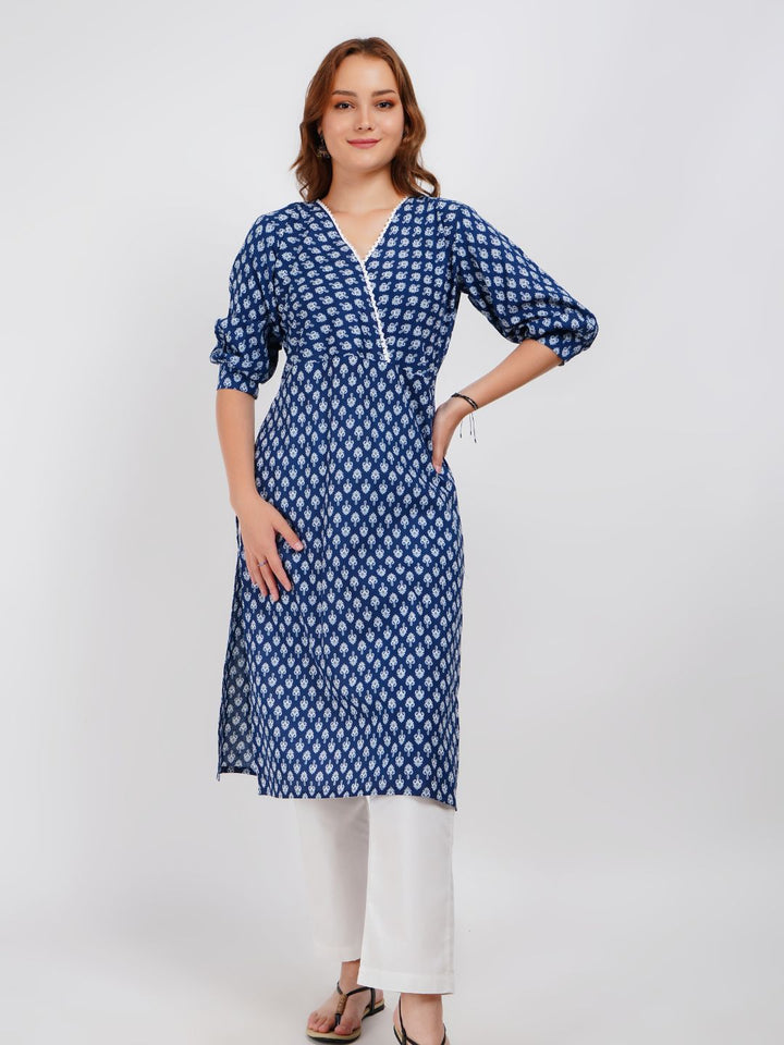 Blue Printed Straight Kurta