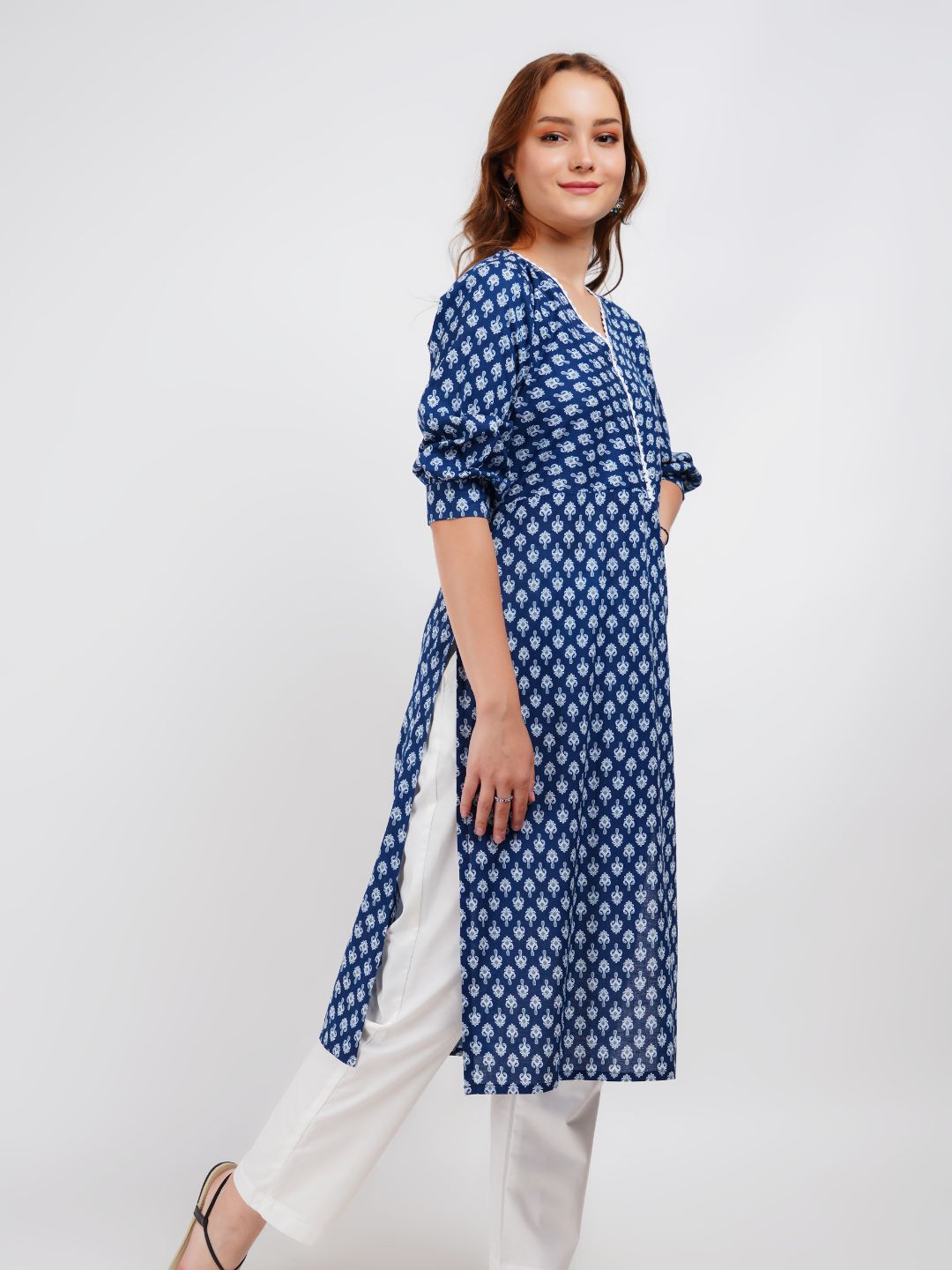 Blue Printed Straight Kurta