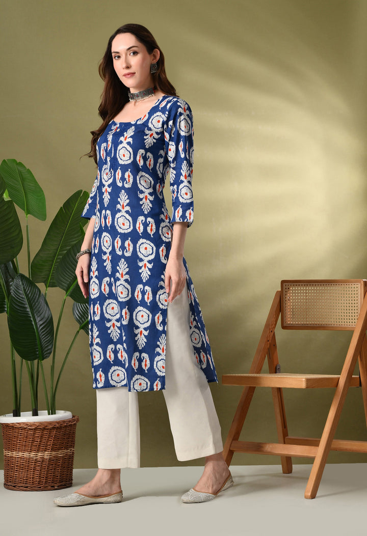 Blue Printed  Cotton Kurta