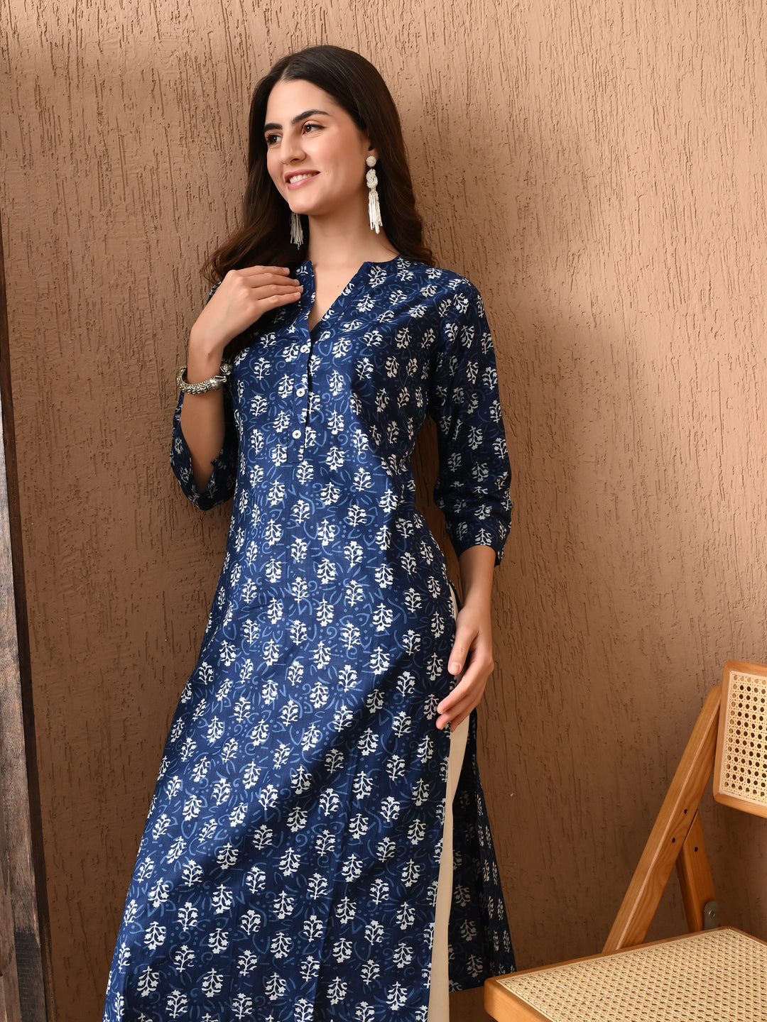 Indigo Blue Printed Cotton Kurta