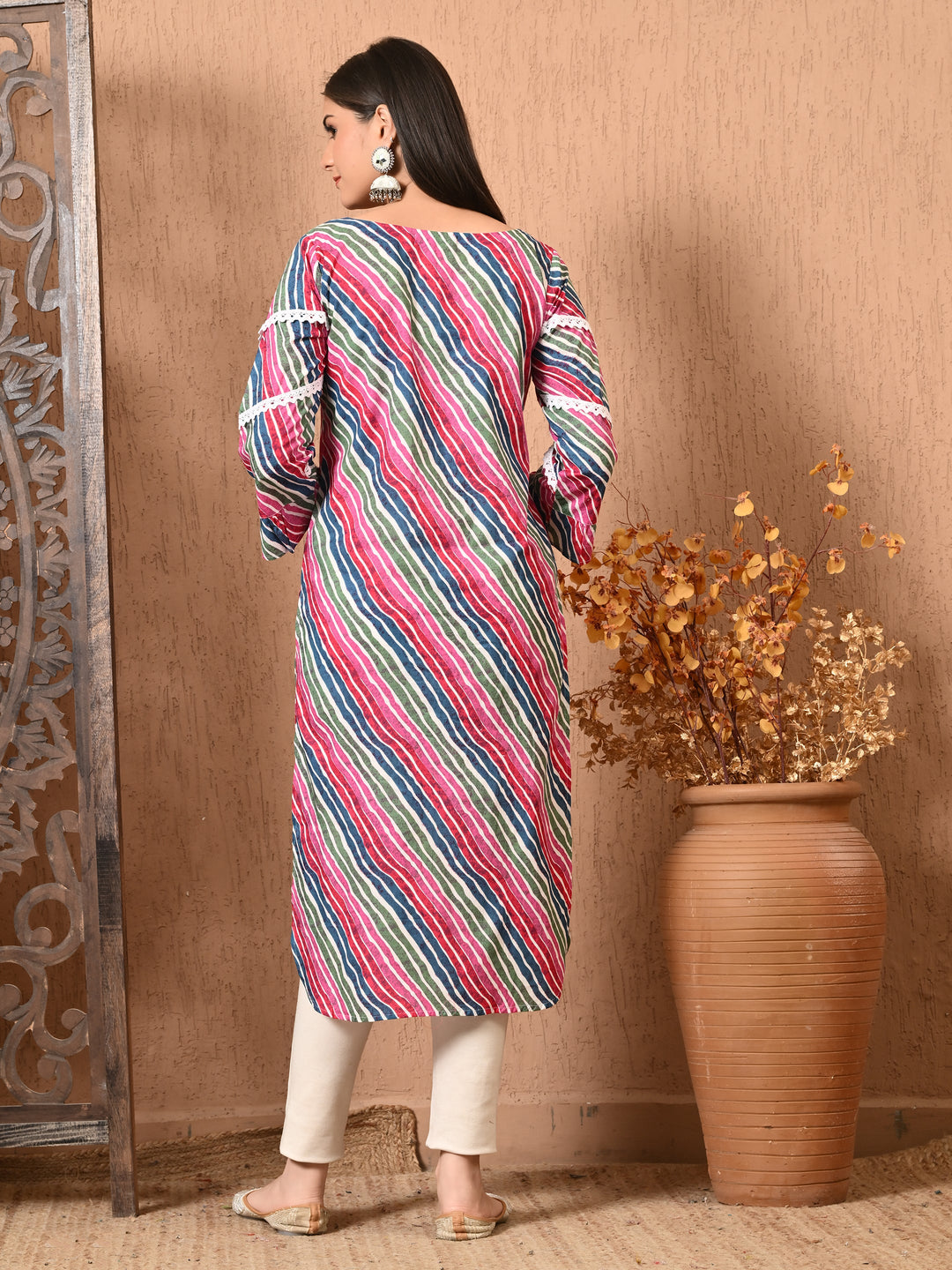 Leheria Printed Round Neck Cotton Kurta