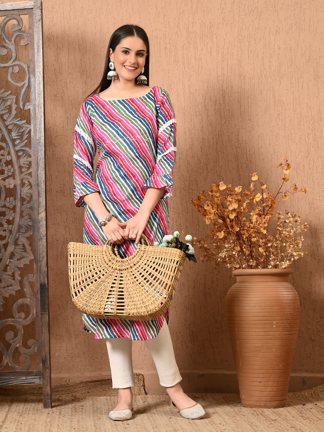 Leheria Printed Round Neck Cotton Kurta