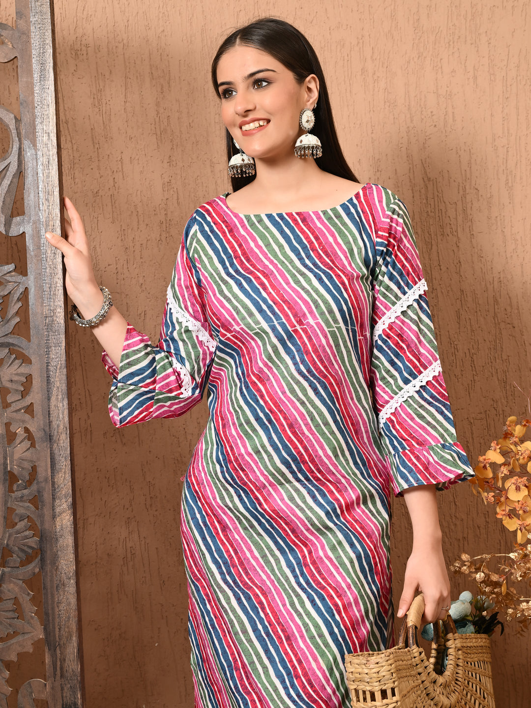Leheria Printed Round Neck Cotton Kurta