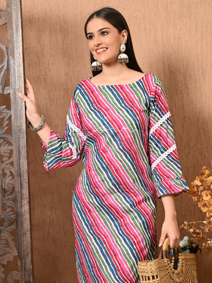 Leheria Printed Round Neck Cotton Kurta
