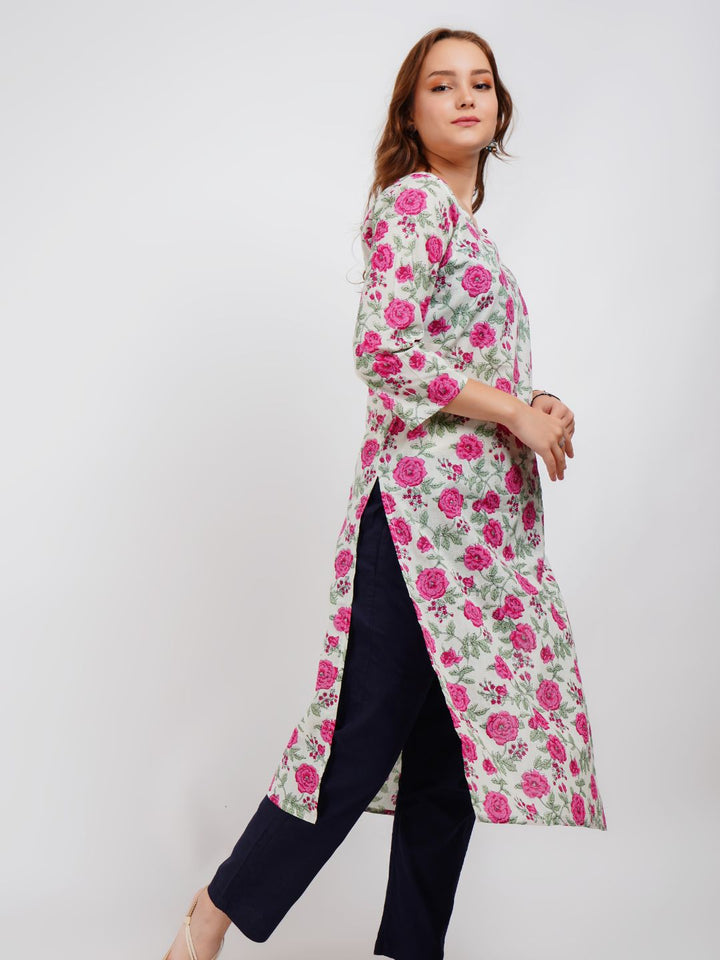 Pink Floral Print Kurta