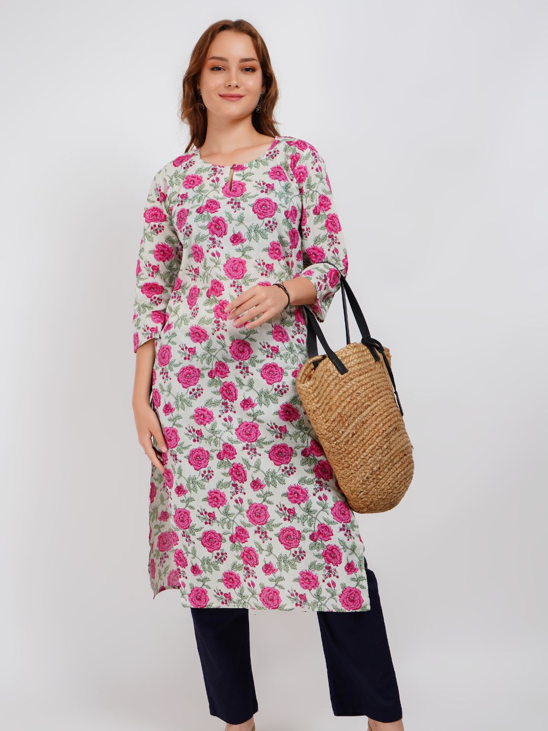 Pink Floral Print Kurta