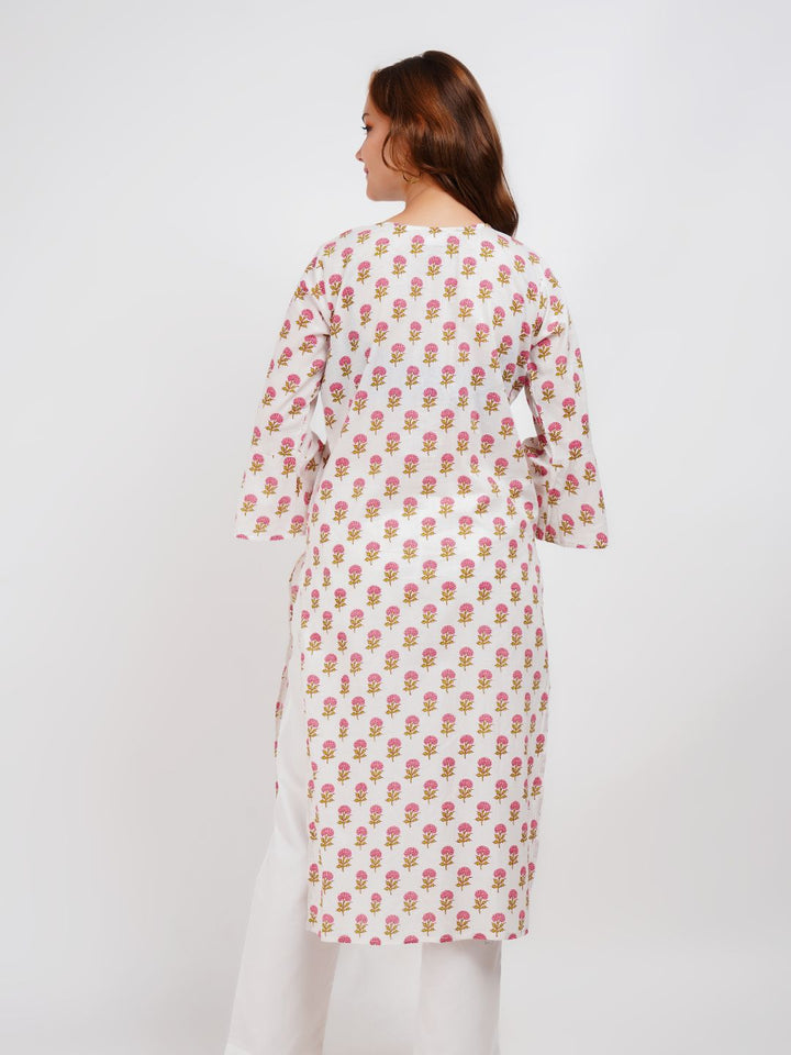 White Printed Cotton Kurta