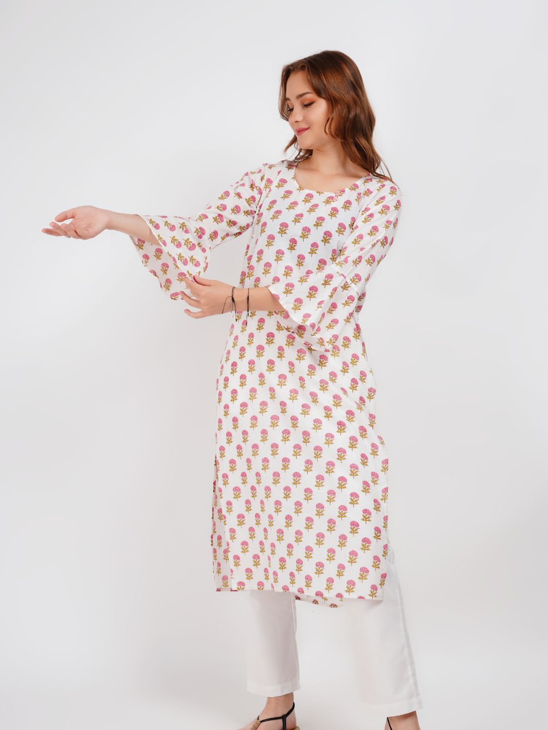 White Printed Cotton Kurta