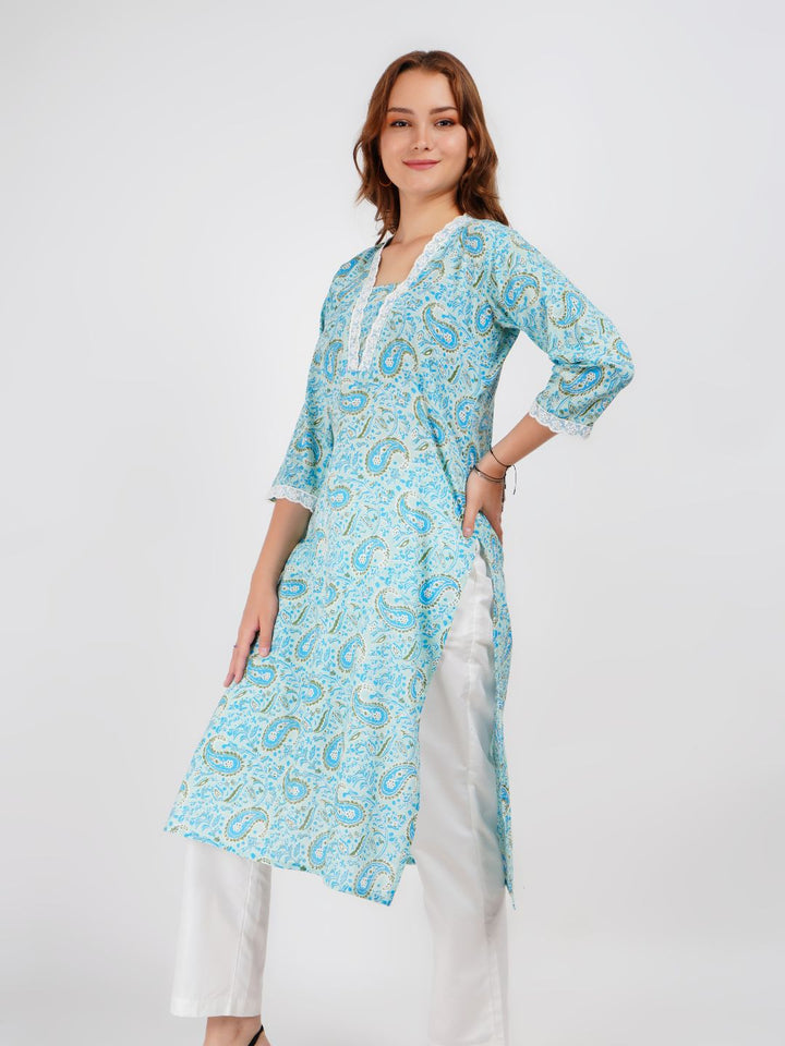 Light Blue Lace Work Kurta