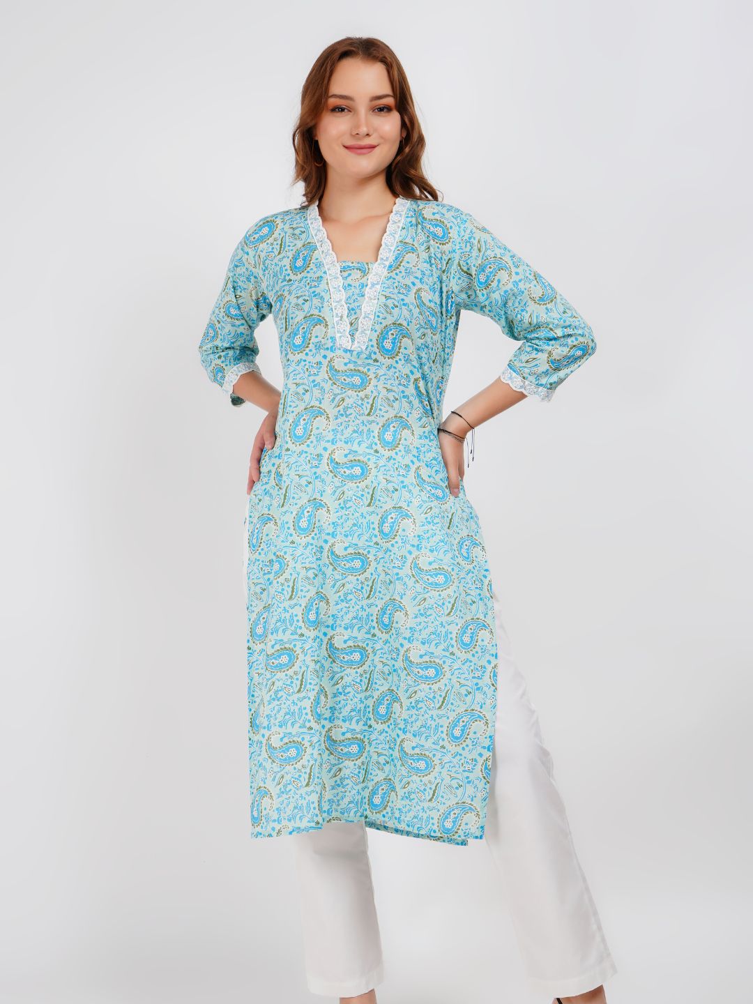 Light Blue Lace Work Kurta