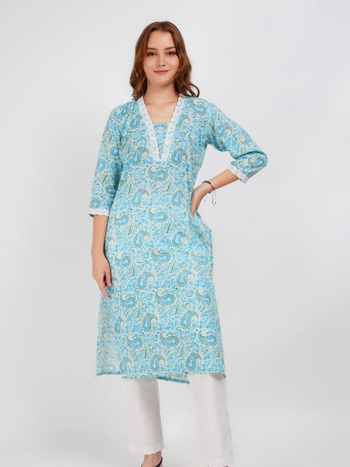 Light Blue Lace Work Kurta