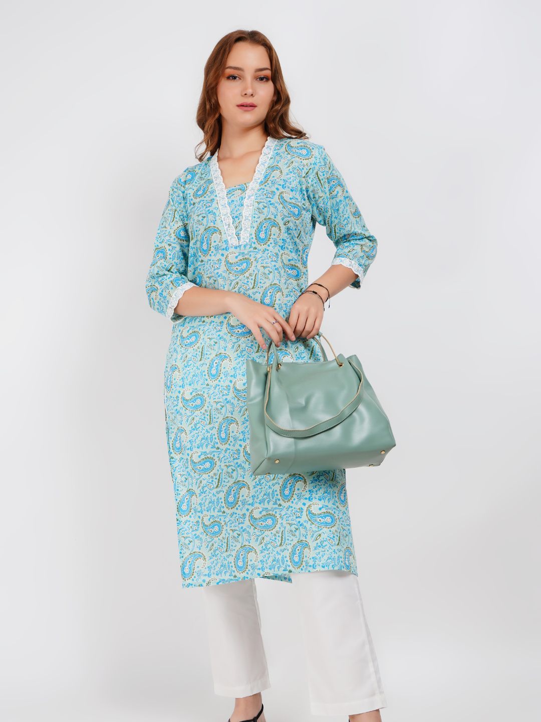 Light Blue Lace Work Kurta