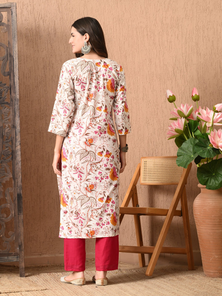 White Printed Cotton Kurta