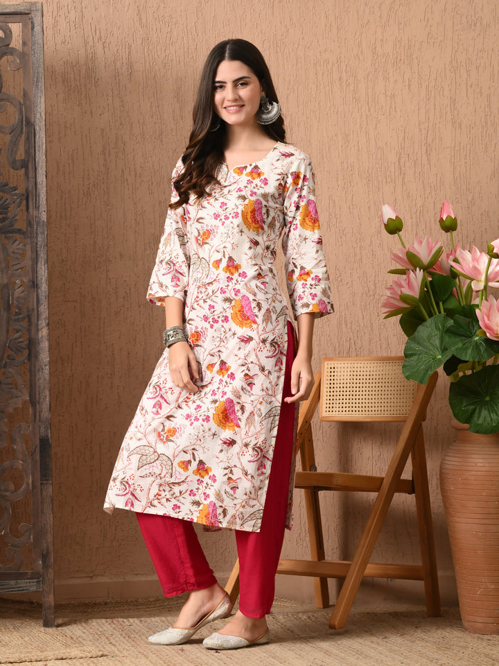 White Printed Cotton Kurta