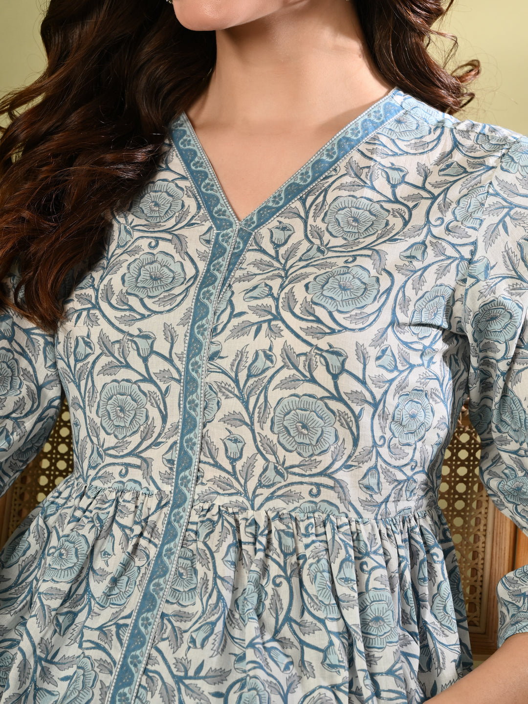Blue Printed Flared Cotton top