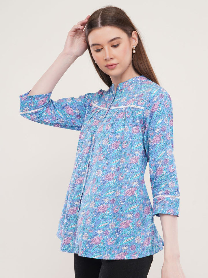 Blur Floral print Cotton Ethnic Top