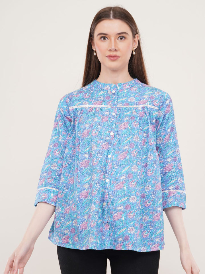 Blur Floral print Cotton Ethnic Top