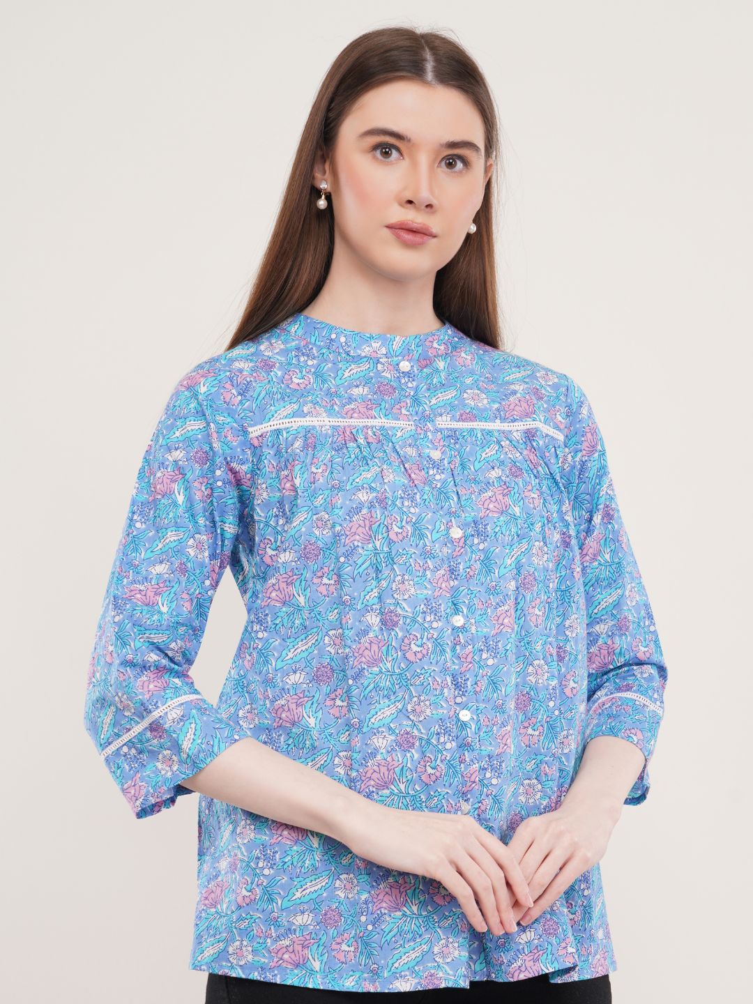 Blur Floral print Cotton Ethnic Top